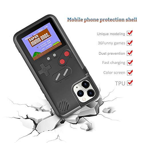 Gameboy Case for iPhone, Autbye Retro 3D Phone Case Game Console with 36 Classic Game, Color Display Shockproof Video Game Phone Case for iPhone (for iPhone 11, Black)
