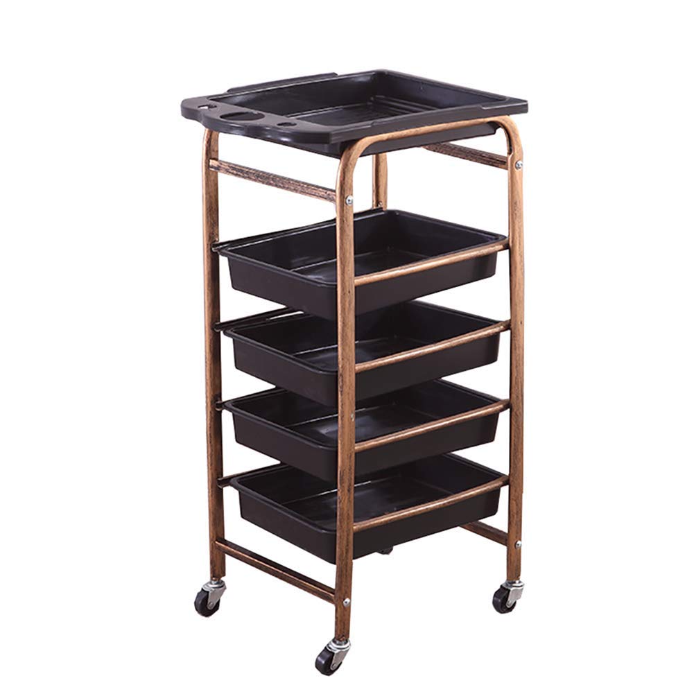 Carrello per salone di bellezza con 5 vassoi e supporto per asciugacapelli, carrello da barbiere con 4 ruote