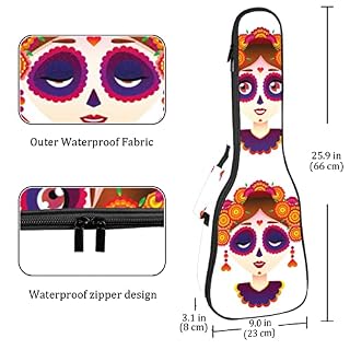 Sac pour ukulélé de dessin animé Calavera Sugar Skull mexicain pour ukulélé soprano ténor concert 58,4 cm 10 mm d… - Les Beatles, Paul McCartney, John Lennon, RIngo Starr, George Harrison Sac pour ukulélé de dessin animé Calavera Sugar Skull mexicain pour ukulélé soprano ténor concert 58,4 cm 10 mm d… – Image 4