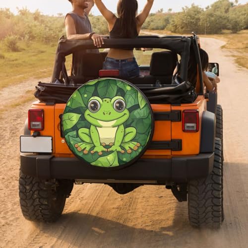 Image of Delerain Spare Tire Cover Frog Green Leaves Wheel Covers Sun Protection Waterproof for Truck RV Trailer SUV and Many Vehicle (14 Inch for Diameter 23 inch-27 inch)