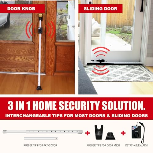 SecurityMan Door Security Bar with 120dB Alarm & Personal Safety Keychain Alarm (White) – Adjustable Door Jammer Stick & 130dB SOS Siren for Home and Personal Safety