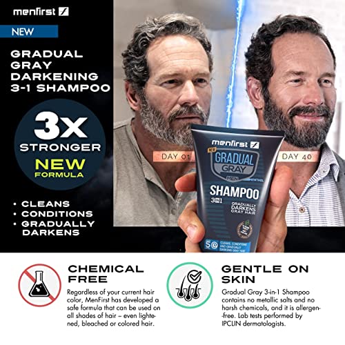 Menfirst 3X Stronger Hair Darkening Shampoo For Men | Gradual Gray 3-In-1 Gray Hair Shampoo | Gradually Reduce Grey Shampoo & Conditioner For Gray Hair Natural Looking Results #TOP1