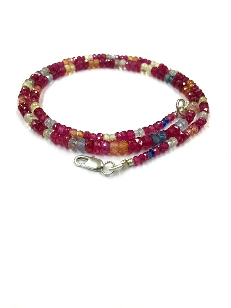 Corindon naturel en perles rondes facettées 4x8 mm pour création de colliers et bracelets uniques