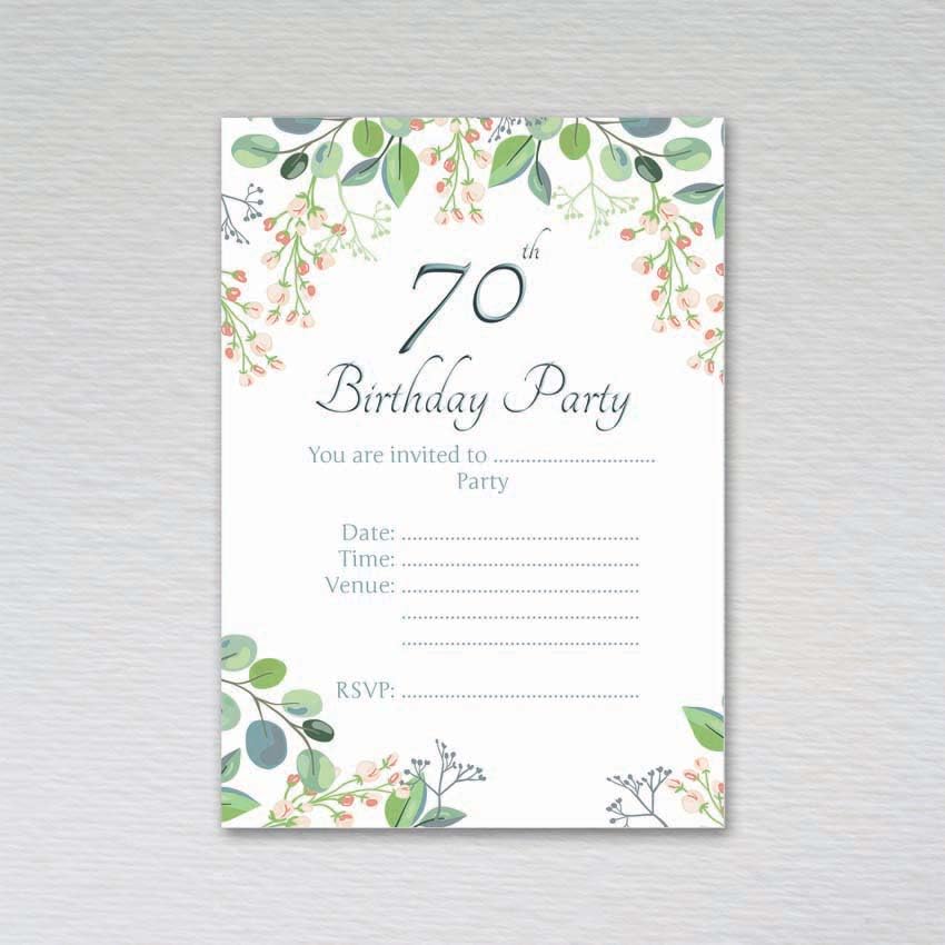 Webspectations Pack of 70th Birthday Party Invitations: Eucalyptus Seventieth Invites (Pack of 50 without Envelopes)