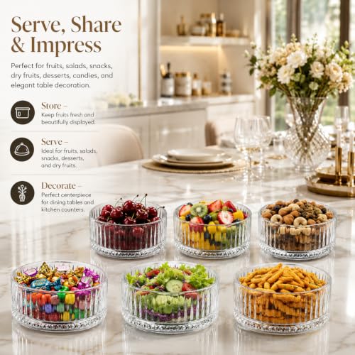 Image of WRINGO Glass Bowl for Kitchen Prep, Dessert, Dips, and Candy Dishes, Cake, Snack Bowl Set of 6 Or Nut Bowls, and Microwave Safe Clear Glass Bowls for Mixing, Storing Size 4.5 Inch (WR-10)