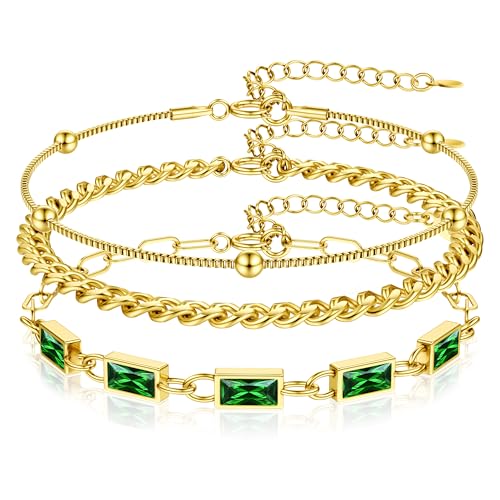 YADOCA Bracelets Or pour Femme Plaqué Or 18 Carats Bracelets Empilables Cubain Chaîne Perles à Maillons Réglables Ensemble Bracelets étanches Bijoux Or...