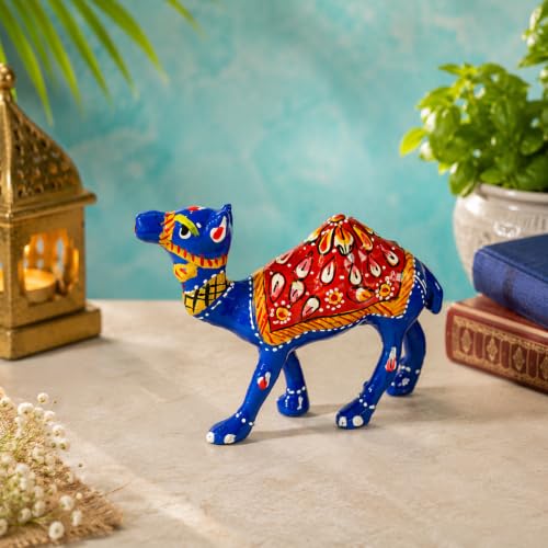 Image of eCraftIndia Handcrafted Multicolor Camel Showpiece for Home Decor | Traditional Rajasthani Painted Camel Figurine | Decorative Table Accent, Office Desk Decor & Ethnic Gifting Item