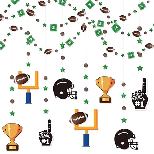 Image of Football Party Decorations Star Circle Dot Football Helmet Goalpost Trophy Finger #1 Touchdown Hanging Cutout Garland Streamer for Birthday Wedding Shower Home Wall Ceiling Decor
