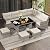 Tangkula 7 Pieces Patio Dining Furniture Set, Outdoor PE Rattan Sectional Sofa Set with Soft Cushions, Ottomans and Tempered Glass Table, Wicker Conversation Set (Mix Gray + Off White)