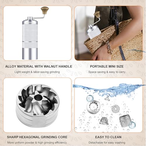 Newlukpro M6 Manual Coffee Grinder,Coffee Burr Grinder With 24 Grinding Settings,Espresso Grinder With Sharp Hexagonal Mill Core & Walnut Handle,Portable Mini Coffee Grinder For Office Travel Camping thumb #3
