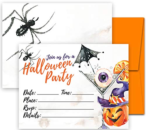 25 Adult Halloween Party Invitations 5X7 With Orange Envelopes Cocktail, Costume Party, Boos And Booze, Spooky Celebrations Witch Ghost Pumpkin Invites #TOP2