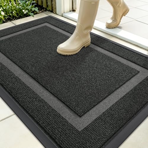 Image of OLANLY Front Door Mat Indoor Outdoor Entrance, Waterproof All-Season, All-Weather Doormat, Sturdy Natural Rubber, Fade Resistant, Low Profile, Easy Clean Patio Porch Entryway Mat, 35x23, Black