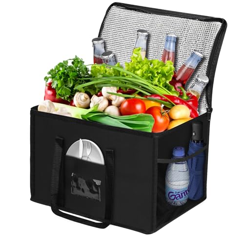 Beautyshow 40L Grand Sac Isotherme, Sac À Provisions Réutilisable, Durable, avec Poches, Sacs Thermiques Pliable pour Courses, Pique-Nique, Camping, Plage, Barbecue,...