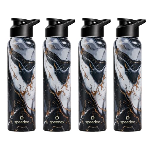 Image of Speedex Stainless Steel Water Bottle 1 Ltr (1000ml), BIS Approved, Leak-Proof Sipper Cap, Salt & Papper Printed Design, Office, School, Travel, Daily Use, Men, Women, Boys, Girls, Kids, Set of 4