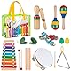 Stoie’s Musikspielzeug Set für Kleinkinder ab 3 Jahren – 34-teiliges Holz Percussion Instrumente Set für Jungen & Mädchen – mit Xylophon, Maracas, Trommel & Becken