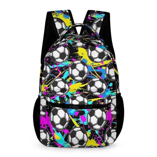 Soccer Backpack for Kids Girls Boys School, 16 Inches Cool Soccer Theme Bookbag, Adjustable, Lightweight, Large Capacity