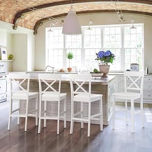 Counter Height Bar Stools Set of 4, 24" H Wooden Counter Stools with Back and Footrest, X-Back Farmhouse Barstools for Kitchen Island, Home Bar, White Counter Height Bar Stools Set of 4 24 H Wooden Counter Stools with Back and Footrest X Back Farmhouse Barstools for Kitchen Island Home Bar White