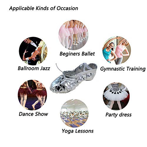 MSMAX Child Leather Ballet Practice Flats Yoga Party Performa Slippers Silver 9 M US Toddler4