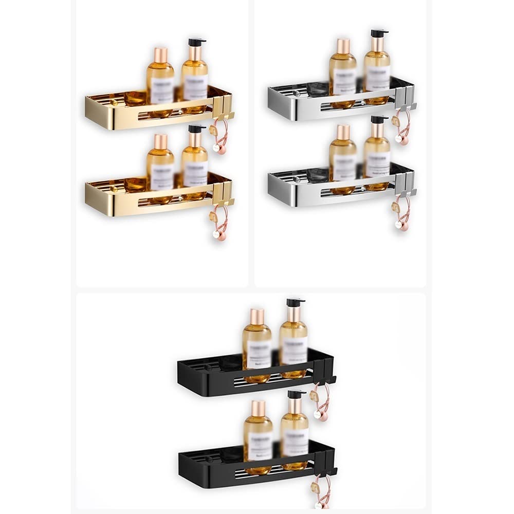 Estante rectangular de esquina para ducha montado en la pared, estante de almacenamiento de baño de acero inoxidable, cesta de drenaje de 3 capas con gancho