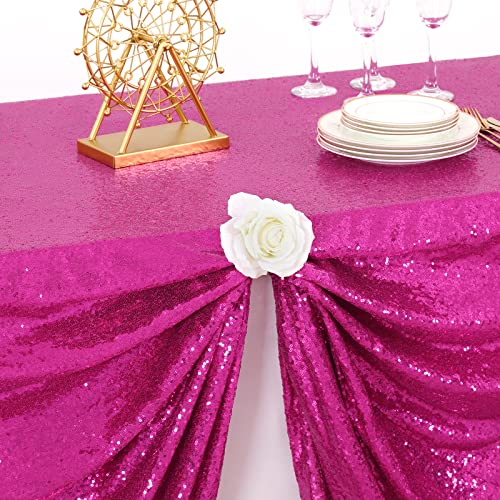 Image of B-COOL Sequin Tablecloth Hot Pink Tablecloths Fuchsia Glitter Table Overlays 90x156inch Rectangle Glitz Tablecloth Sequin Fabric Tablecloth Pink Sequin Table Decorations