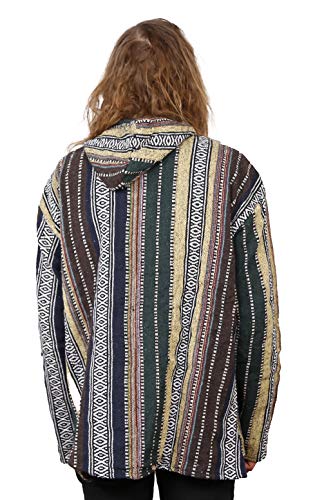 Sunshine Joy Woven Baja Style Pullover Hoodie Hooded Jacket Earth Stripe2
