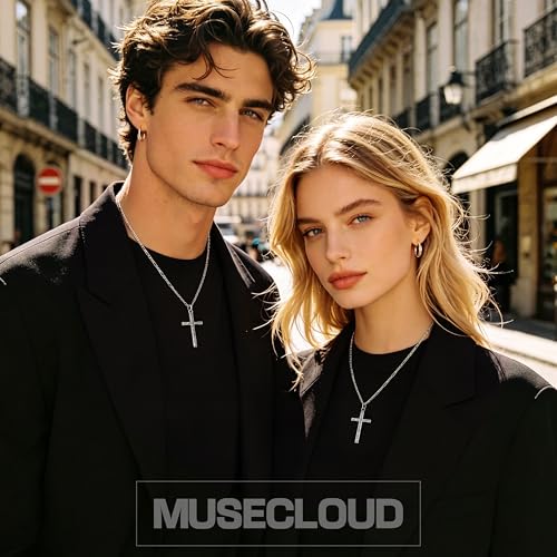 Image of 925 Sterling Silver Cross Necklace for Men Box /Cuban /Figaro Chain