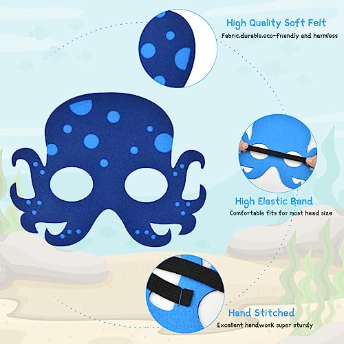 URAQT Cartoon Masks, 12Pcs Kids Marine Organism Masks, Dress Up Cute Animals Mask for Boys & Girls - Image 3