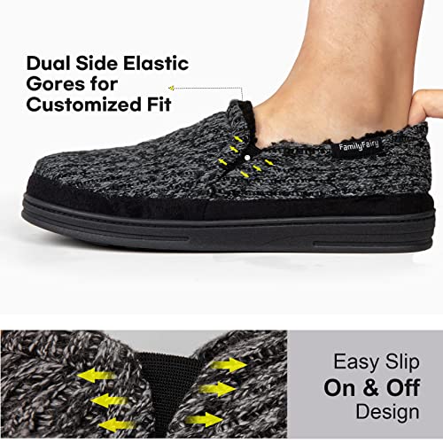 Familyfairy Mens Slippers Men's Memory Foam Slippers Knit Comfy Warm House Shoes For Indoor Outdoor(Black) #TOP4