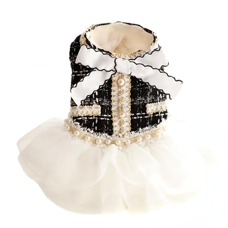 Dog Princess Dresses for Small Dogs Lolita Clothes Lace Tweed Costume Pet Girl Cute Coat Outfits Fall Costumes (XS,Black)