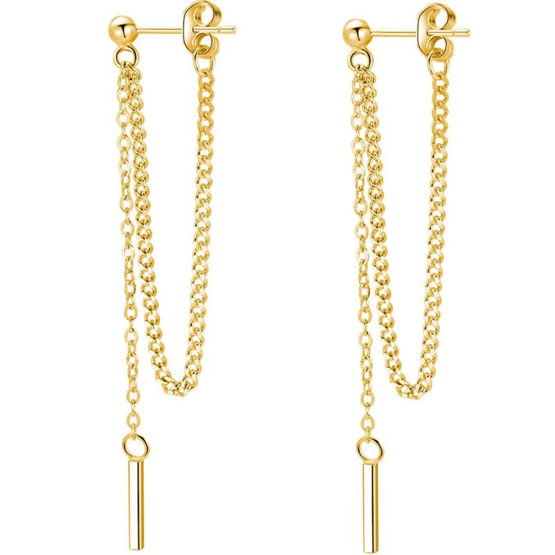 FRCOLOR Boucles Oreilles Pendantes Chaîne Doré K Barres Fines Élégantes pour Femmes et Filles Bijoux et Durables Style Minimaliste