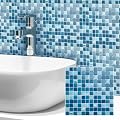 LSDECO 5 Sheets Glass Mosaic Tiles Backsplash, Pool Tiles, 12" x 12" Kitchen Backsplash Tile, Glass Tiles for Bathroom Border Shower Wall (5 Sq.Ft Azure)