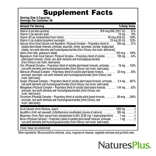 Naturesplus Activated Coral Calcium - 345 Mg, 90 Vegetarian Capsules - Natural Calcium Supplement With Magnesium & Vitamins, Supports Bone Health - Hypoallergenic, Gluten-Free - 30 Servings #TOP3