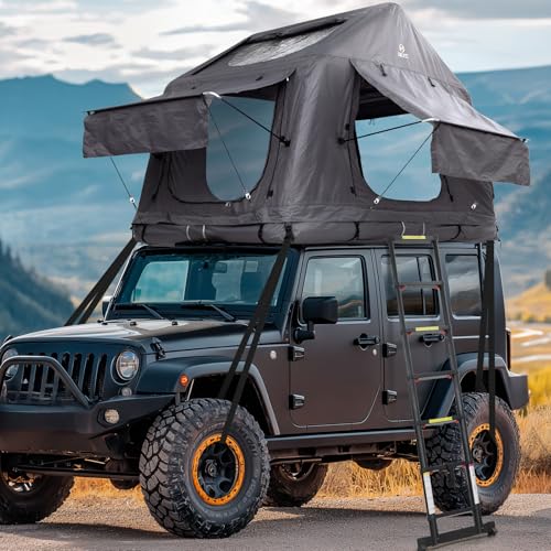 Nice C Inflatable Rooftop Tent with Air Mattress & Ladder, SUV Truck Car Tent for Camping, Easy Setup Pop-Up Camping Car Roof Tents with Pump, Waterproof Windproof Overland Tents (Black&Grey)