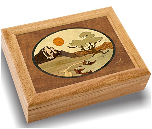 Wood Mountain Box - Caja de madera hecha a mano en Estados Unidos, calidad inigualable, única, no hay dos iguales, obra original de arte en madera. Un regalo de árbol de montaña, anillo, baratija o