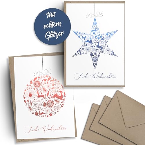 Weihnachtskarten mit Umschlägen aus Kraftpapier - 20 Stück | Mit Glitzer veredelt | Familie, Freunde & geschäftlich | Weihnachtskarten-Set Nostalgie schlicht Klappkarten mit Umschlag Set edel Natur Weihnachtskarten mit Umschlägen aus Kraftpapier - 20 Stück | Mit Glitzer veredelt | Familie, Freunde & geschäftlich | Weihnachtskarten-Set Nostalgie schlicht Klappkarten mit Umschlag Set edel Natur