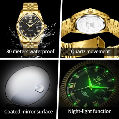 Image of OLEVS Watch for Men Stainless Steel Quartz Business Dress Diamond Large Dial Waterproof Mens Watches with Date Wrist Watch