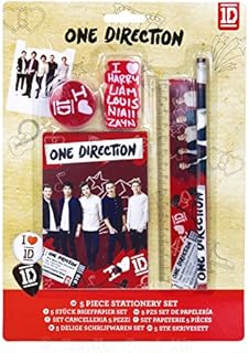 One Direction 5 Piece Stationary Set Latest 2014 Design 1D Ruler Pad Rubber Badge
