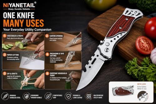 Image of Utility Kitchen Vegetable Knife Peeler with Wooden Handle | Multipurpose Stainless Steel Vegetable Peeler, DIY, Carton Opening, Paper Cutting, Vegetable & Household Task