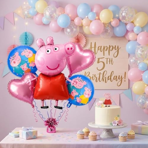 Image of WP WANNA PARTY Pep-Pa Pig Balloons Set Of 5 For Kids Theme Party, Birthday Foil Balloons For Birthday Decoration Items