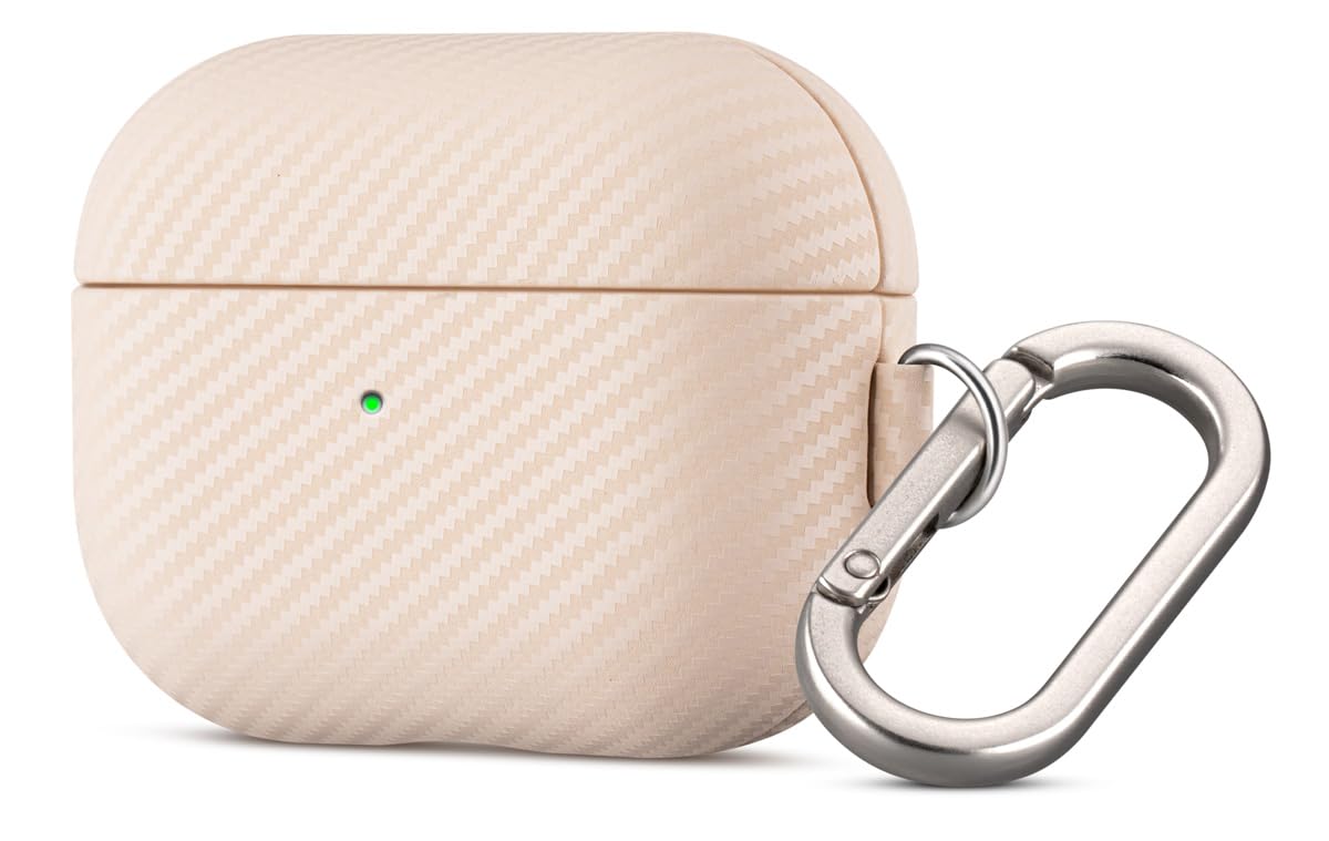 Haobobro Lederhülle für AirPods Pro 2 Hülle mit Schlüsselanhänger – Ausgewähltes hautfreundliches Leder, Kohlefaser-Textur, handgefertigte Hartschale für AirPods Pro 2. Generation Earbuds – Perlweiß