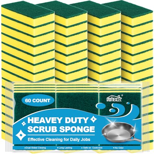 Image of HOMEXCEL Heavy Duty Scrub Sponges Kitchen 60 Count, Extra-Large Sponges for Cleaning Kitchen and Household, Dish Scrubber for Washing Dishes, Pots and Pans