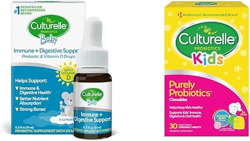 Culturelle Probióticos para bebés y niños con vitamina D, 30 unidades de apoyo inmunológico y digestivo para edades de 0 a 12 meses y más de 3 años