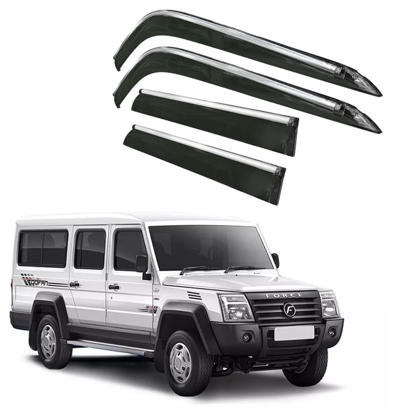 Image of CAR SAAZ Side Door Visors for Toofan(Set of 4Pcs) | Chrome Lined Rain Guards, Polycarbonate, Smoke Finish