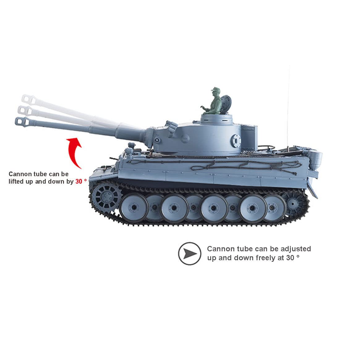 1/16 Scala tedesca Tiger I RC Tank 3818, Heng Long 7.0 RTR 2.4GHz Telecomando Serbatoio militare con torretta rotante a 340°, fumo, suono, luce, tiro BB e combattimento a infrarossi (versione