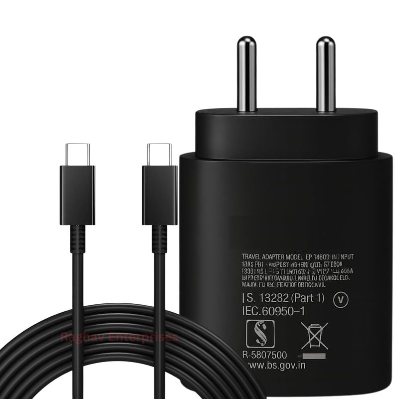 Image of 25W Type C Charger Adapter for Galaxy A35 /M35 /M15 /F15 /A15 /A14 /M14 /M34 /F34 /S24 /S23 Fe /S21 fe 5G /Z fold /flip /6 /5 /4 /3, Super Fast USB C Charge for Tab S9 Ultra /S9 fe /A9 Plus /S8 /A7 /A8 -JJ Black