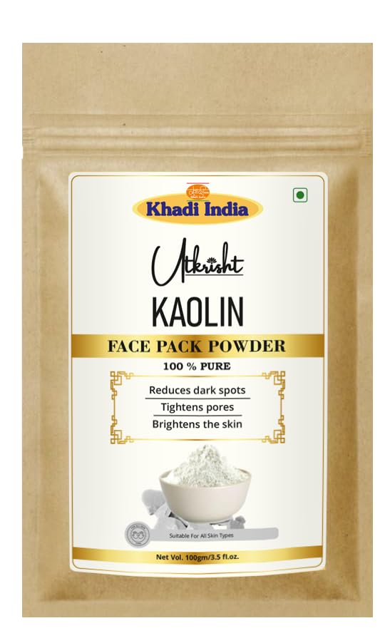 Image of Utkrisht Khadi Kaolin Face Pack Powder 100g | For Dullness, Dark Sports & Breakouts | Tightens Pores & Skin Brightening | Natural & Ayurvedic | Removes Impurities | Face Pack for Men & Women