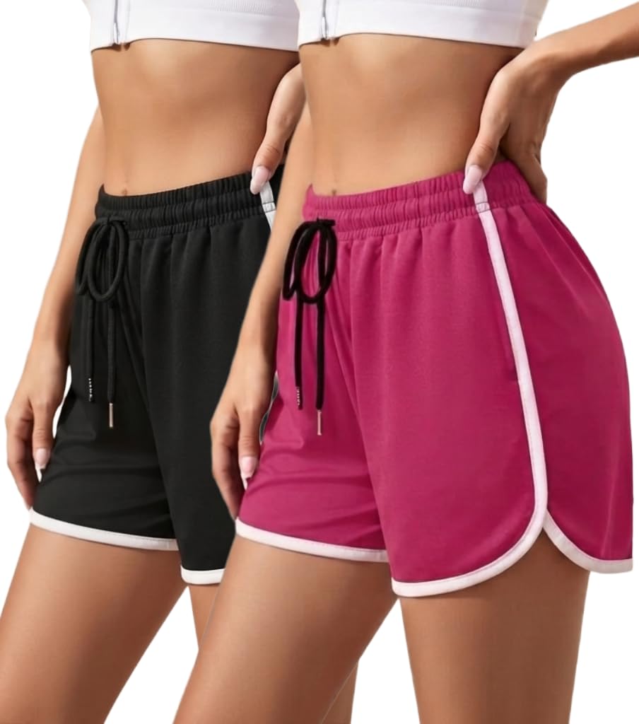 eha Women's Cotton Shorts | Shorts for Women | Women's Gym Shorts | Running Shorts for Women | Workout Shorts | Yoga Shorts | High Waist Shorts | Elastic Waist Casual Shorts-Pack of 2-picture-4