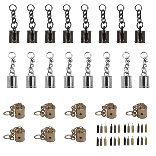 24 Pcs Tassel Cord End Cap Cord End Caps with Screws Tassel Cord End Cap with Screw and Chain for Leather Tassels Metal Tassels, Bags Keychain Accessories