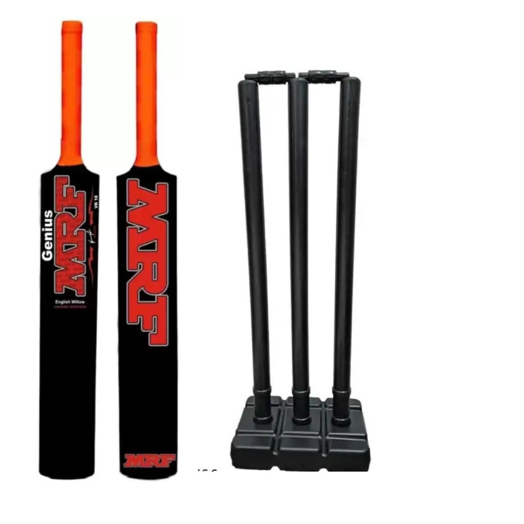 kp fitzone new fitness combo of new stump set full size (black) with pvc red plastic cricket bat full size for better experience