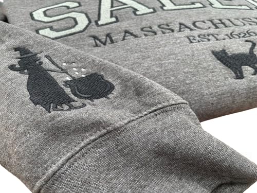 Salem Massachusetts Embroidered Sweatshirt – Hocus Pocus Halloween Crewneck, Spooky Season Fall Sweatshirt with Witch Sleeve Embroidery, Cozy Autumn Gift for Women & Men Multi3